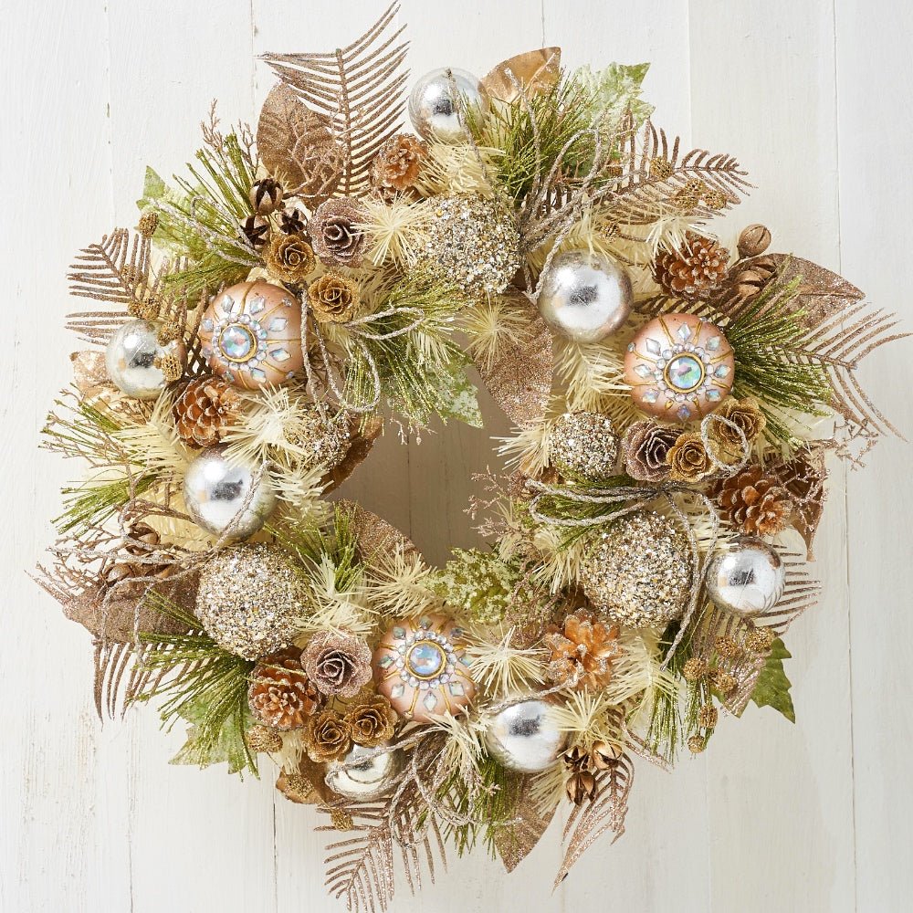 Intuitive 22-inch Sage Green and Gold Christmas Wreath Roses GEN05